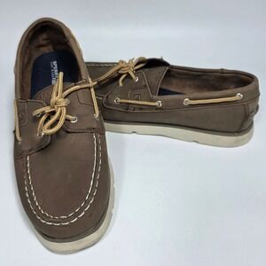 Sperry Leeward Men 7M Brown Leather Boat Shoes Nautical Non-Marking Sole